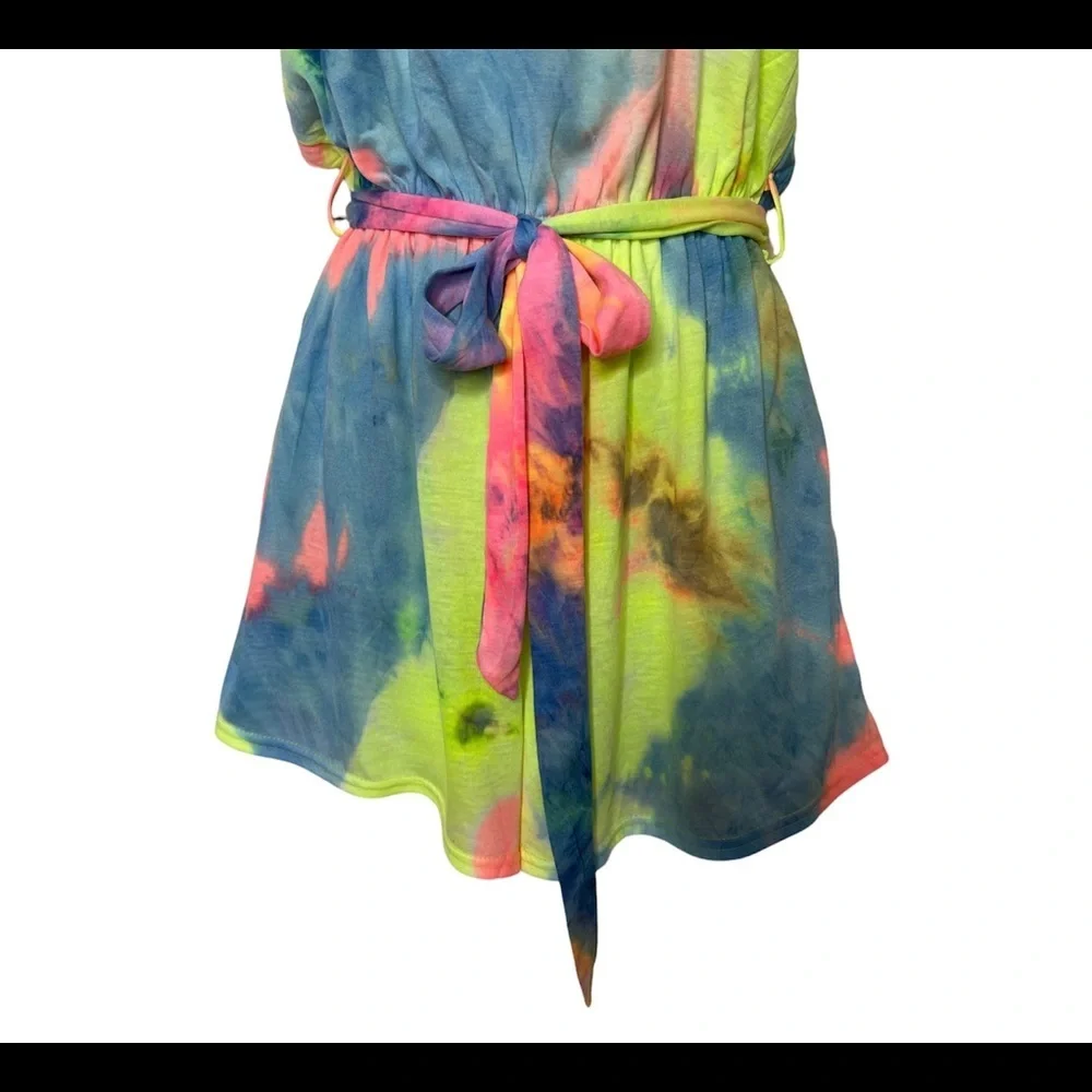 She+Sky womens size M Romper Jumpsuit shorts Boho Tie Dye sleeveless beach pink - Picture 10 of 12